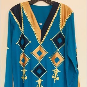 Arabic Dress - Blue Gold Stitched Designs